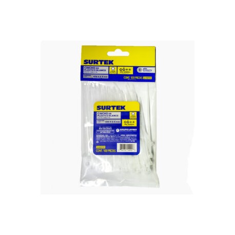 CINCHOS PLASTICO BLANCO 100MM X 2.5MM (100 PIEZAS)