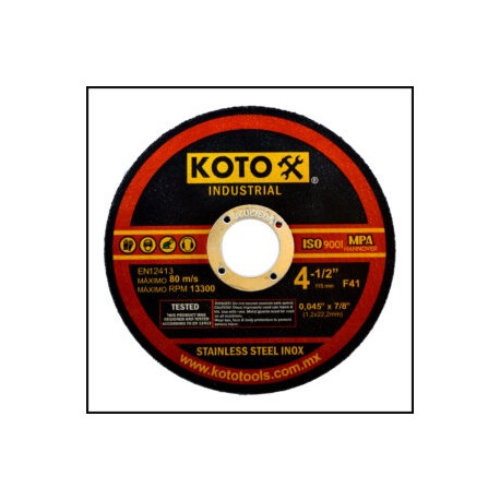 DISCO DE CORTE PARA INOXIDABLE 4 1/2 X 0.045 X7/8